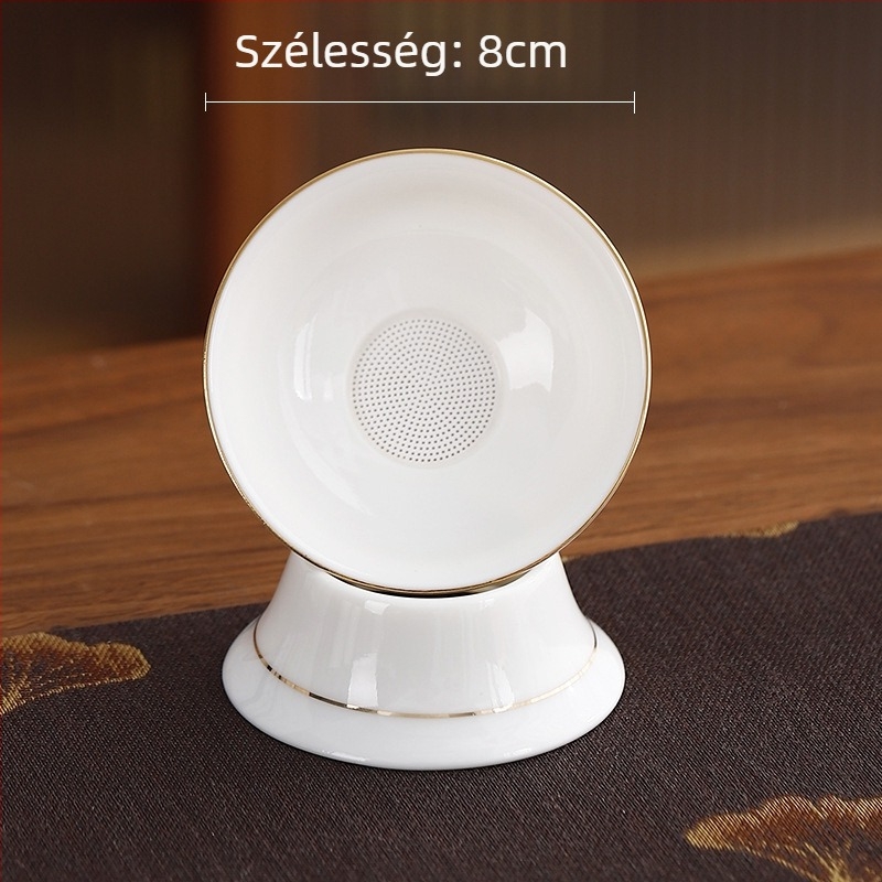 Gongfu teáskészlet fehér porcelánból, kerámia perforált filterrel