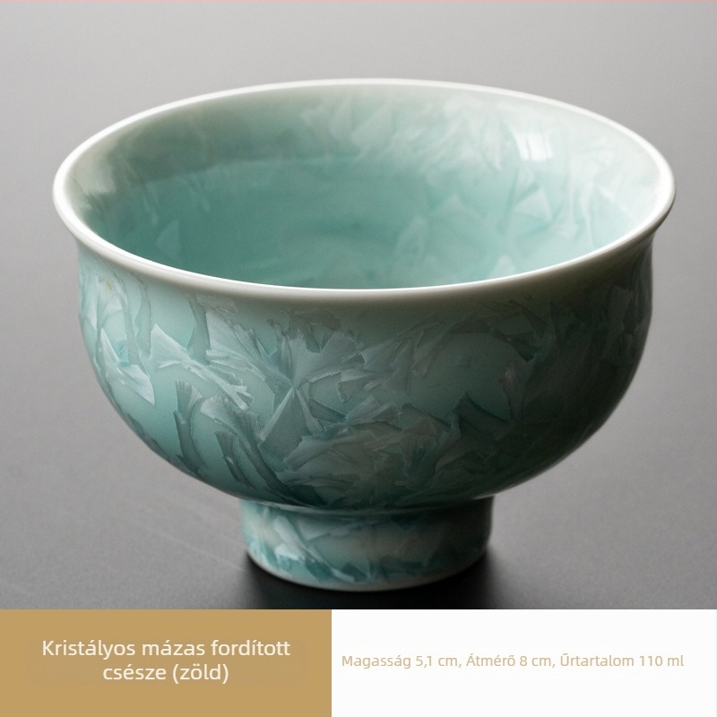 Kristályglazúros Mestercsésze – kerámia Gongfu teáscsésze, háromrészes gaiwan