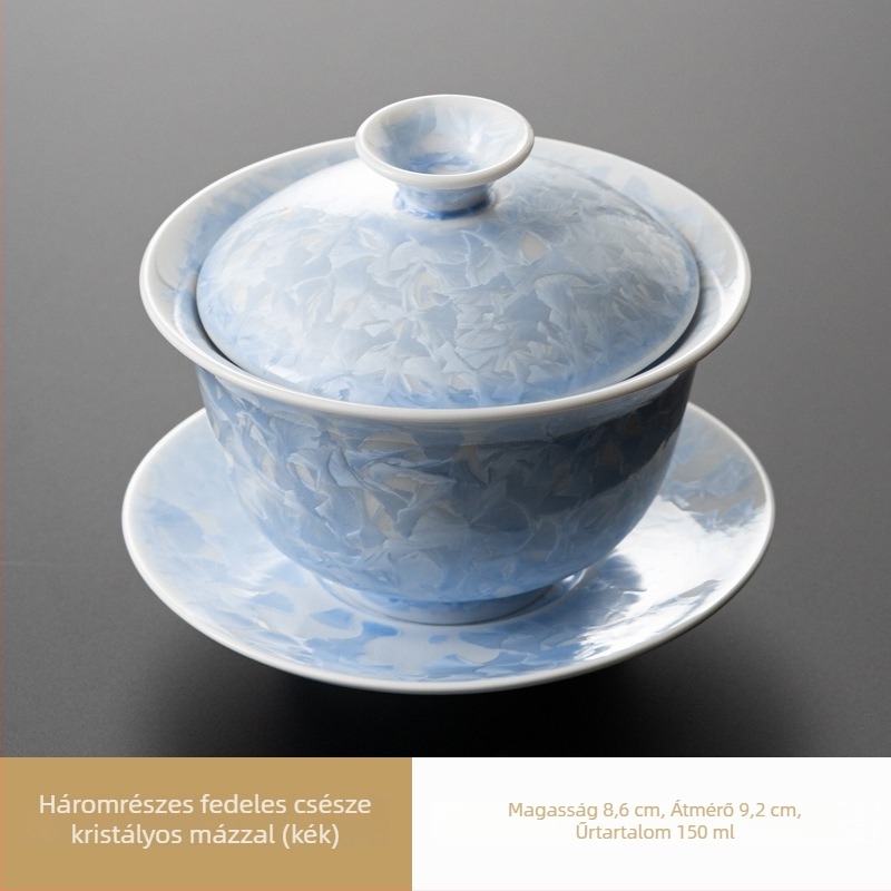 Kristályglazúros Mestercsésze – kerámia Gongfu teáscsésze, háromrészes gaiwan