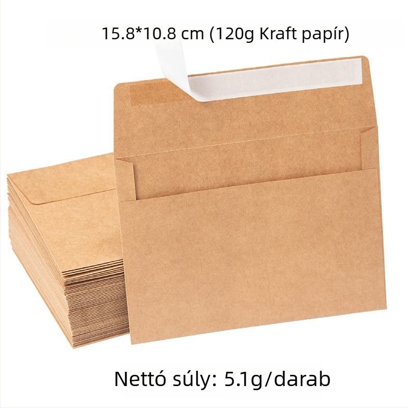 Kraft papír meghívó borítékok, üresek, öntapadós leválasztható papírral, méretek 13×18 cm és 15,8×10,8 cm