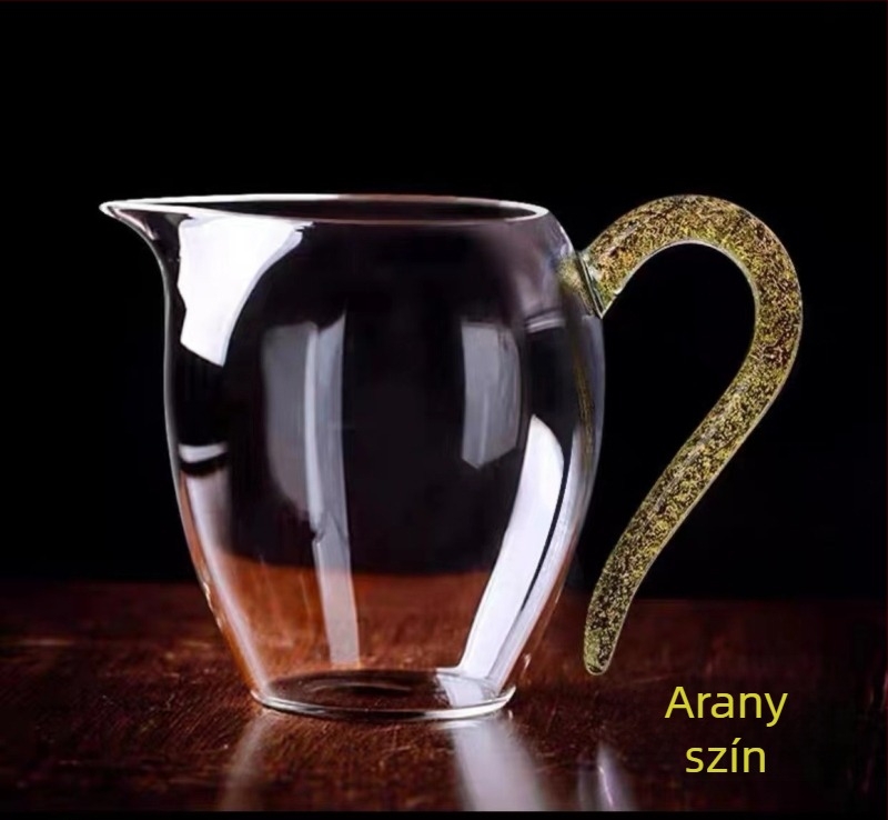 Hőálló boroszilikát üvegből készült teás szervíró pohár színes fogantyúval