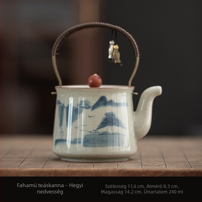 Kézzel festett teáskanna fogantyúval, Ge Kiln stílusú kerámia otthoni használatra, szűrővel a Kung Fu tea elkészítéséhez