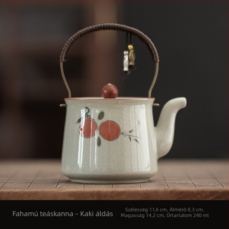Kézzel festett teáskanna fogantyúval, Ge Kiln stílusú kerámia otthoni használatra, szűrővel a Kung Fu tea elkészítéséhez