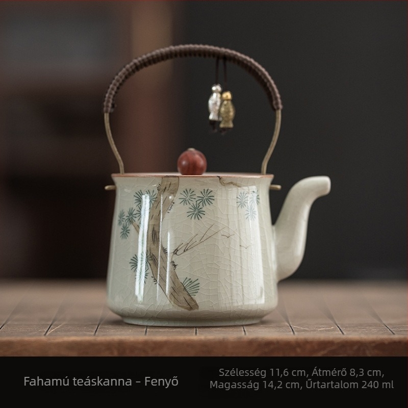 Kézzel festett teáskanna fogantyúval, Ge Kiln stílusú kerámia otthoni használatra, szűrővel a Kung Fu tea elkészítéséhez