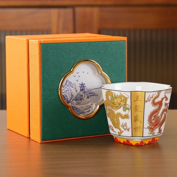 Sárkány és Főnix teáscsészék párban, porcelán ajándékcsomag, egyedi logóval, új kínai stílus