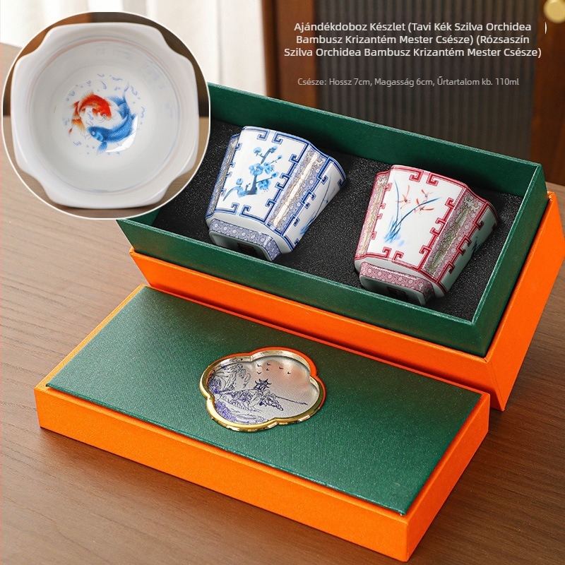 Sárkány és Főnix teáscsészék párban, porcelán ajándékcsomag, egyedi logóval, új kínai stílus