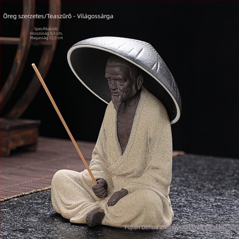 Kreatív Gongfu teáskészlet bambuszkalappal, lila agyag figurával és kerámiával integrált filterrel
