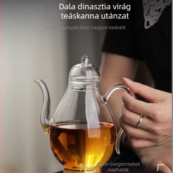 Song-dinasztia ihletésű üveg teáskészlet, hőálló boroszilikát üvegből