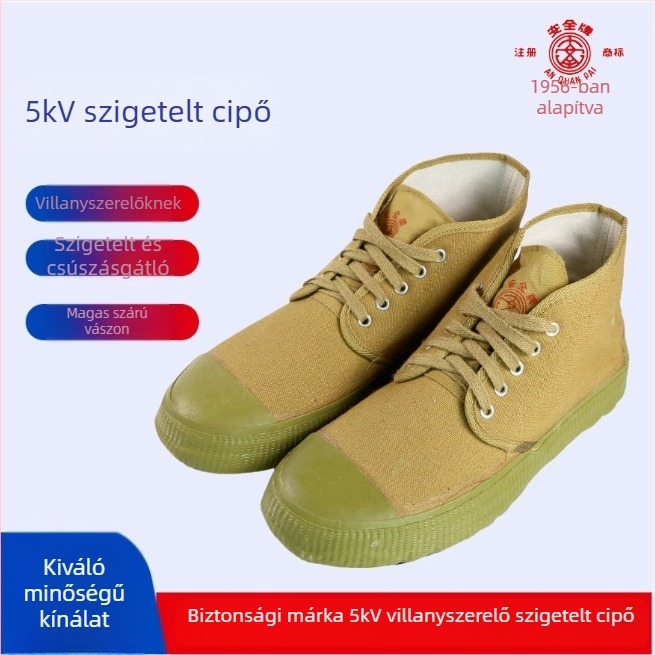 5kV szigetelt vászon munkacipő, elektromos sokk elleni védelem, magas szárú, csúszásmentes, kopásálló