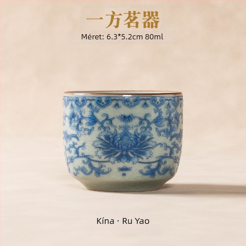 Celadon porcelán teáscsésze repesztett mintával, retro stílusú, ajándék dobozban, otthoni használatra, egy darab