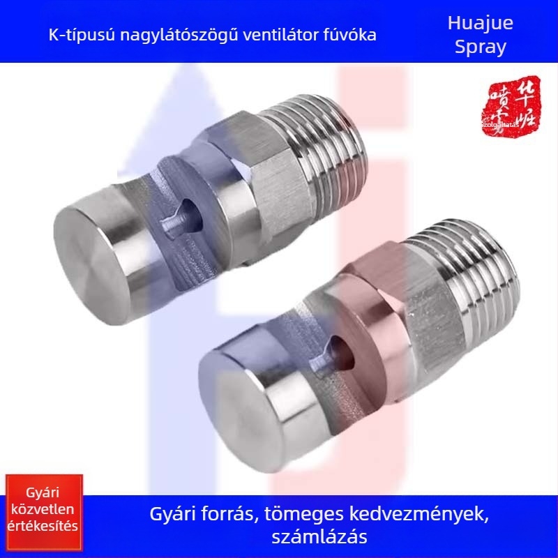 Rozsdamentes acélból készült széles látószögű K-típusú permetezőfej ipari hűtéshez és porcsökkentéshez, külső menettel
