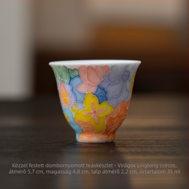 Kézzel festett relieft virágmotívumos teáskanna kerámia, kínai Gongfu tea készlet, egy teáskanna