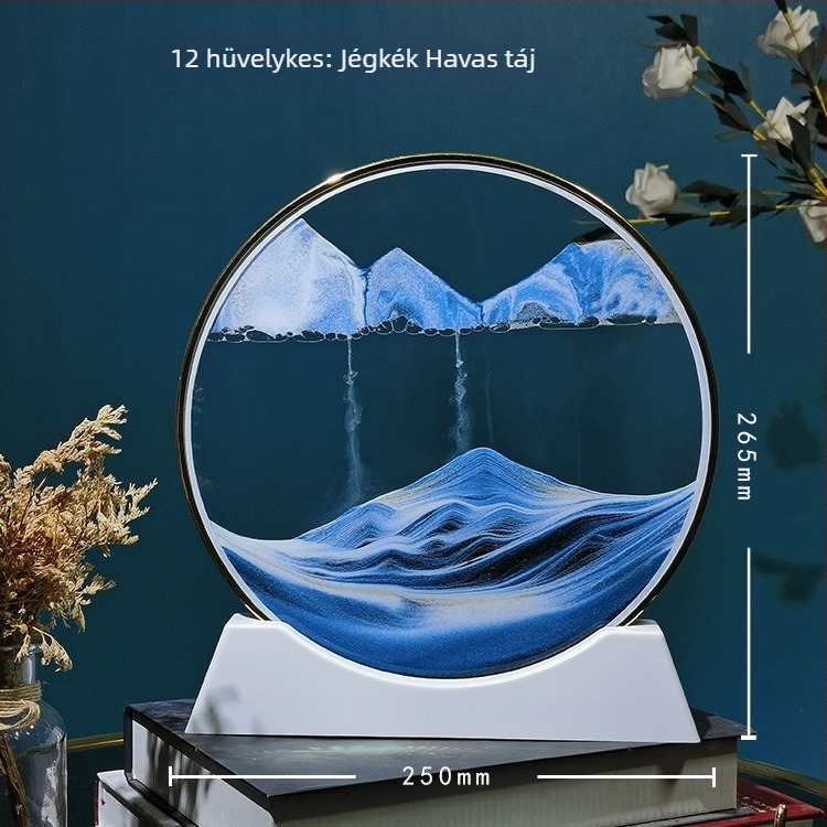 3D gyorshomok festmény kör alakú üvegben — nappali és íróasztal dekoráció, órás üveg