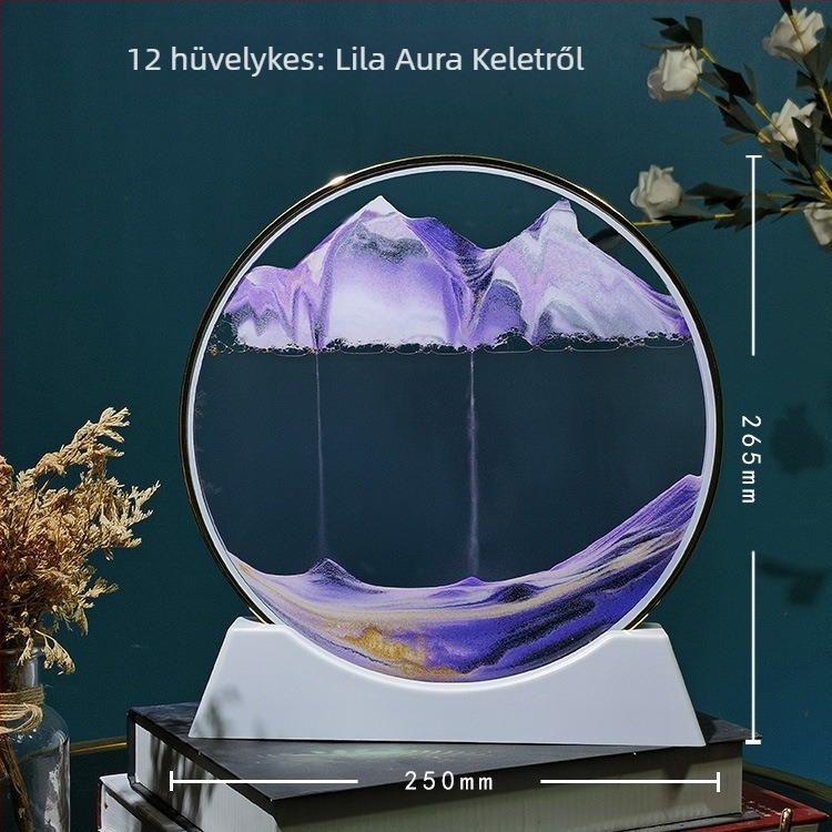 3D gyorshomok festmény kör alakú üvegben — nappali és íróasztal dekoráció, órás üveg