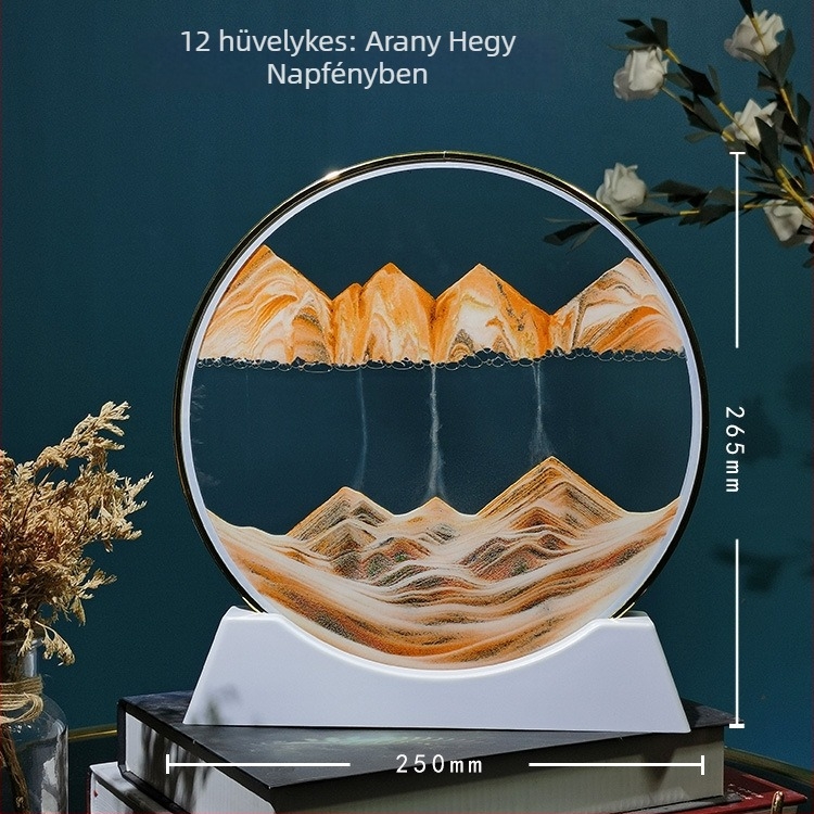 3D gyorshomok festmény kör alakú üvegben — nappali és íróasztal dekoráció, órás üveg