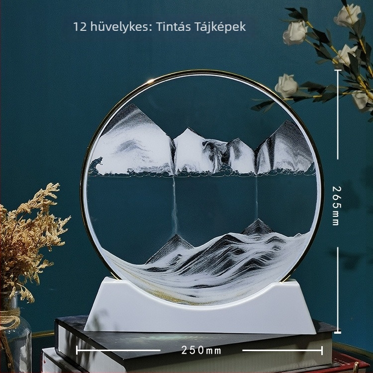 3D gyorshomok festmény kör alakú üvegben — nappali és íróasztal dekoráció, órás üveg