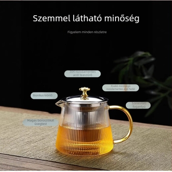 Családi üveg teáskanna, vastag falú, hőálló és ütésálló, nagy kapacitás virág- és gyógyteákhoz