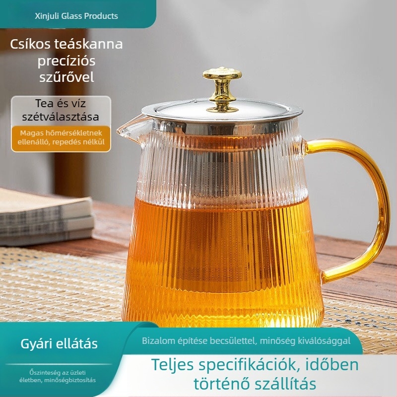 Családi üveg teáskanna, vastag falú, hőálló és ütésálló, nagy kapacitás virág- és gyógyteákhoz