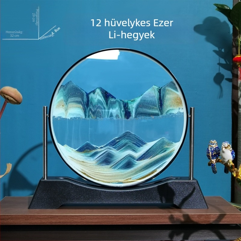 Kör alakú 3D üveg folyékony homok festmény — megfordítható luxus otthoni dekoráció és ajándék