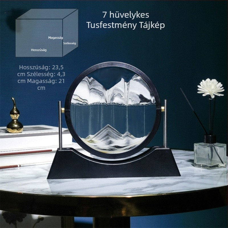 Kör alakú 3D üveg folyékony homok festmény — megfordítható luxus otthoni dekoráció és ajándék