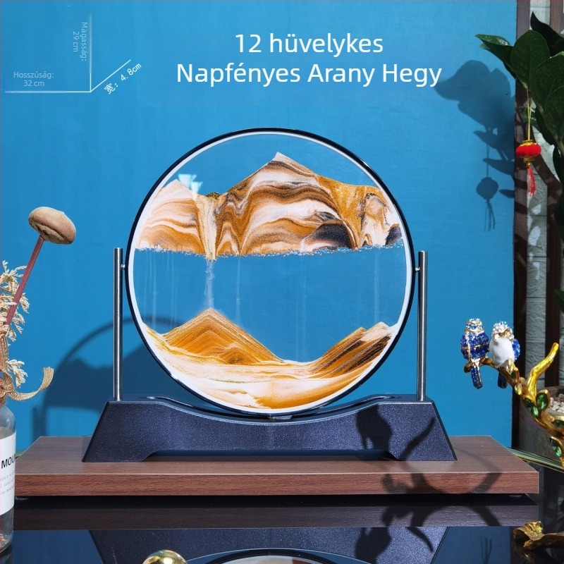 Kör alakú 3D üveg folyékony homok festmény — megfordítható luxus otthoni dekoráció és ajándék