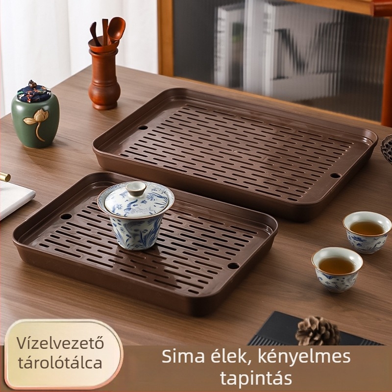 Kétoldalas lefolyó tálca háztartási használatra, teás tálca és tároló állvány bowls, evőeszközök és teáscsészék számára, téglalap alakú tároló.