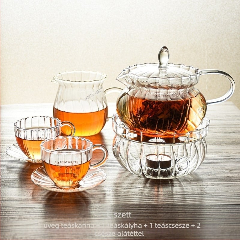 Vékony retro üveg teáskanna délutáni teához – elegáns, könnyű luxus teáskészlet egészséges gyümölcs- és virágteák készítéséhez, melegíthető