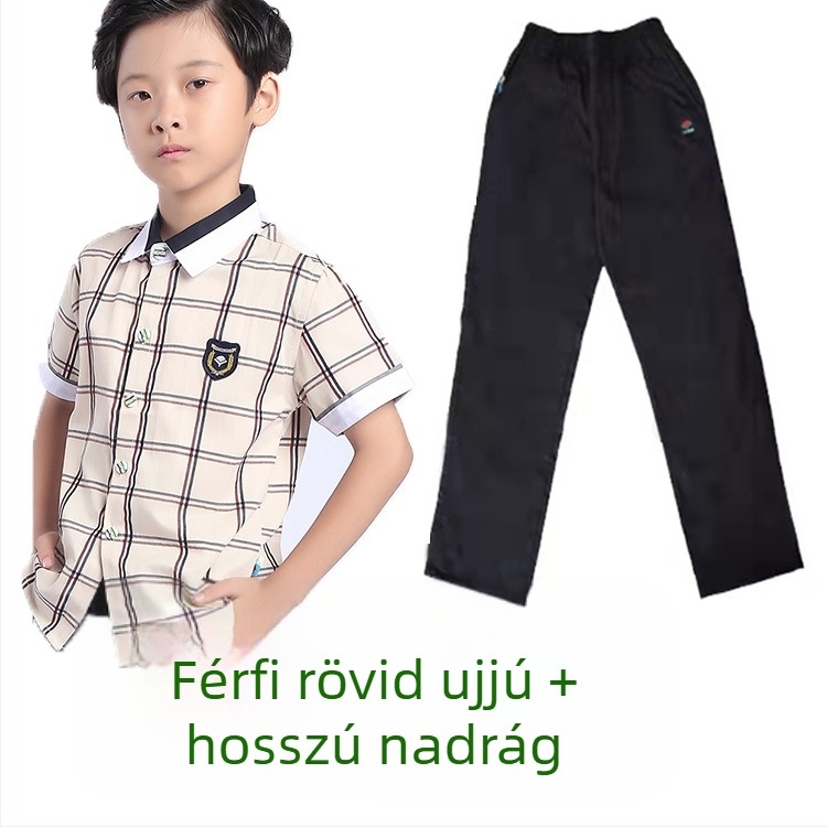 Nanning-i nyári iskolai egyenruha gyerekeknek – kockás rövidujjú készlet