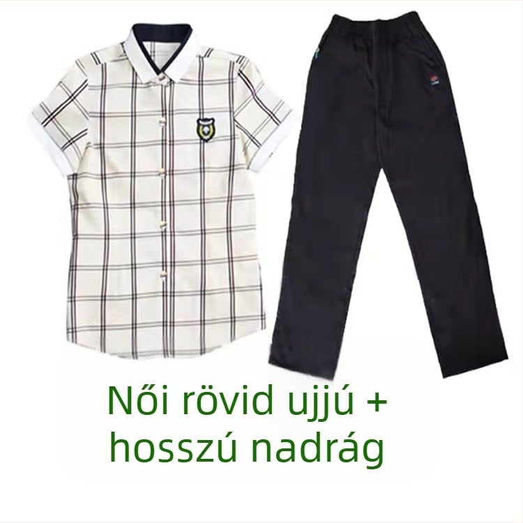 Nanning-i nyári iskolai egyenruha gyerekeknek – kockás rövidujjú készlet