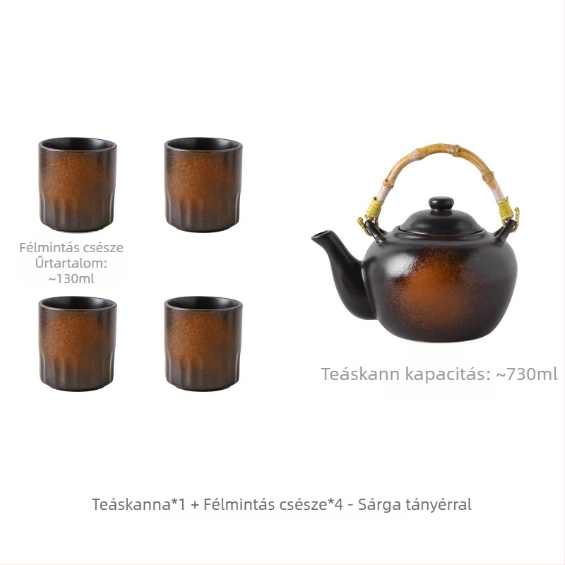 Japán-stílusú kerámia teáskészlet otthoni használatra, Kung Fu teáskészlet, teáskanna fogantyúval, durva kerámia teás készlet, teáskanna és poharak