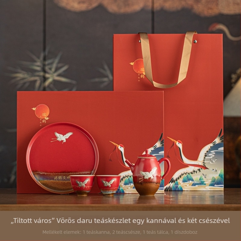 Ruihe Gongfu teáskészlet, Tiltott Város ihlete, 1 teáskanna és 2 csésze, kínai stílusú esküvői ajándék