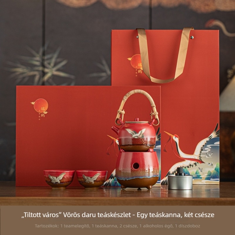 Ruihe Gongfu teáskészlet, Tiltott Város ihlete, 1 teáskanna és 2 csésze, kínai stílusú esküvői ajándék