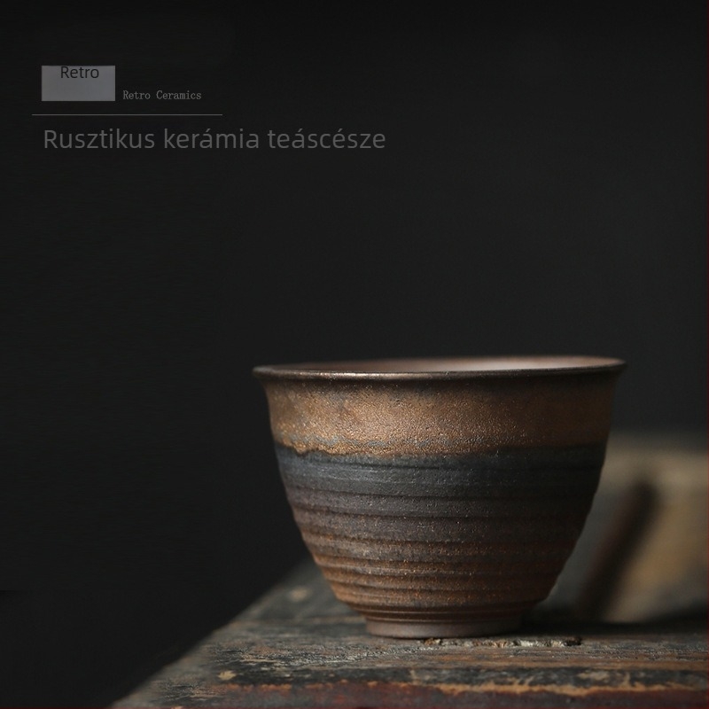 Durva agyagból készült teáscsésze, kerámia teáscsésze, japán stílusú kung-fu teáskészlet, egyes teáscsésze, kis teáscsésze, meistrcsésze arannyal