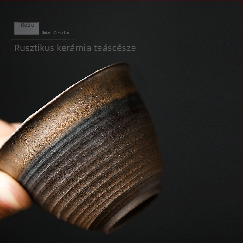 Durva agyagból készült teáscsésze, kerámia teáscsésze, japán stílusú kung-fu teáskészlet, egyes teáscsésze, kis teáscsésze, meistrcsésze arannyal