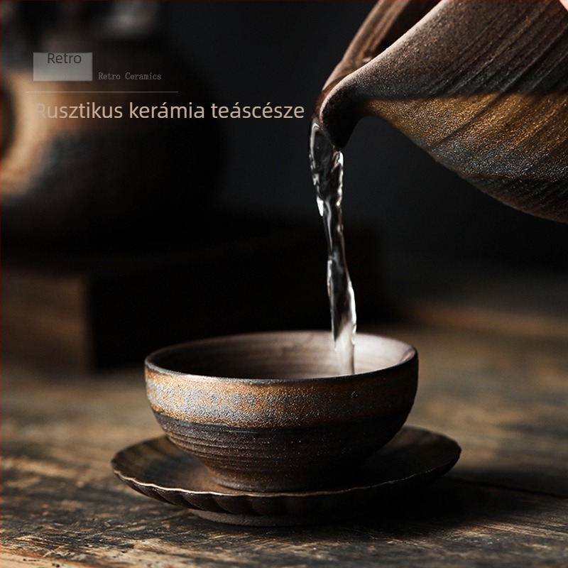 Durva agyagból készült teáscsésze, kerámia teáscsésze, japán stílusú kung-fu teáskészlet, egyes teáscsésze, kis teáscsésze, meistrcsésze arannyal
