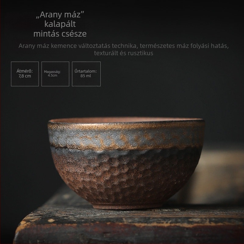 Durva agyagból készült teáscsésze, kerámia teáscsésze, japán stílusú kung-fu teáskészlet, egyes teáscsésze, kis teáscsésze, meistrcsésze arannyal