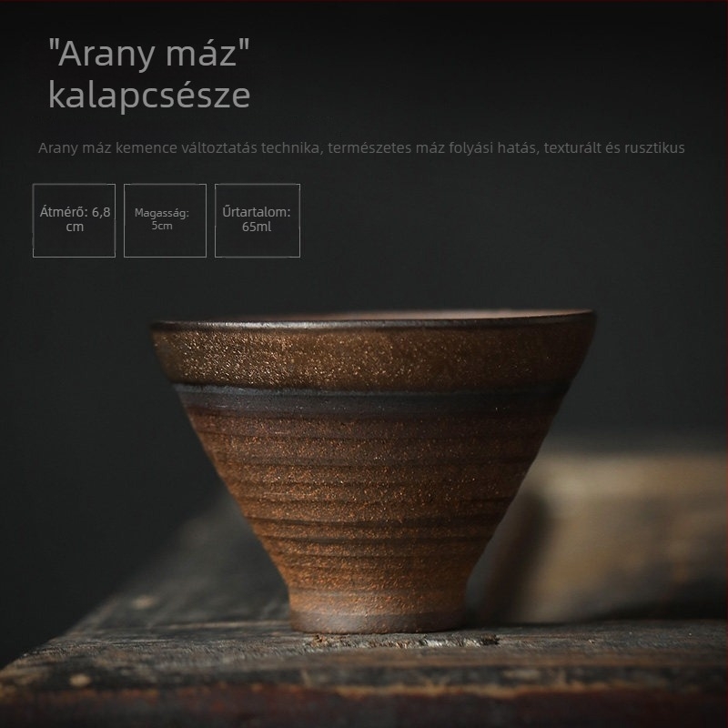 Durva agyagból készült teáscsésze, kerámia teáscsésze, japán stílusú kung-fu teáskészlet, egyes teáscsésze, kis teáscsésze, meistrcsésze arannyal