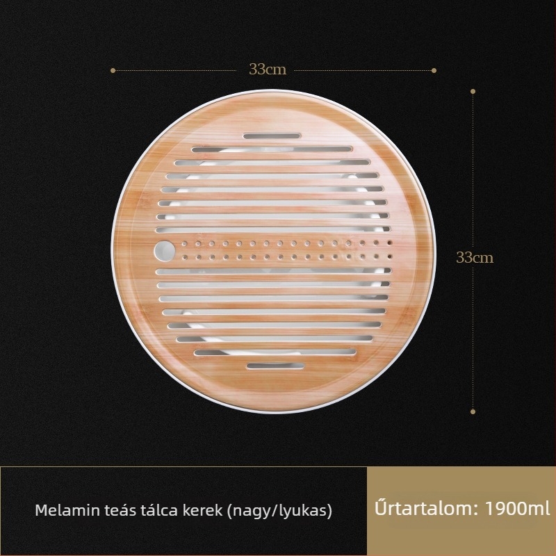 Kör alakú teás tálca melamin-bambusz kombinációból, víztartállyal Gongfu teás készlethez
