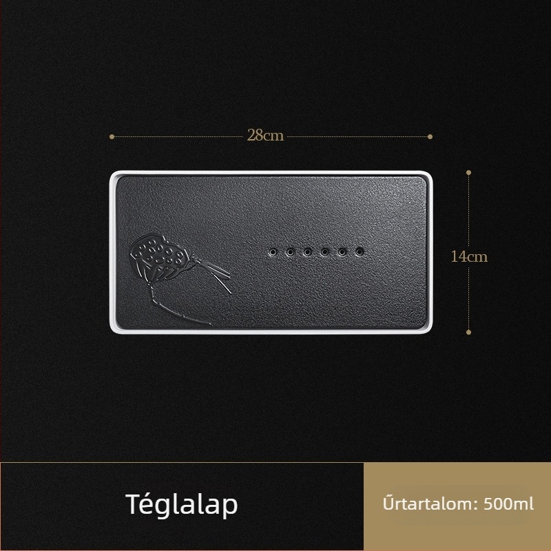 Kör alakú teás tálca melamin-bambusz kombinációból, víztartállyal Gongfu teás készlethez