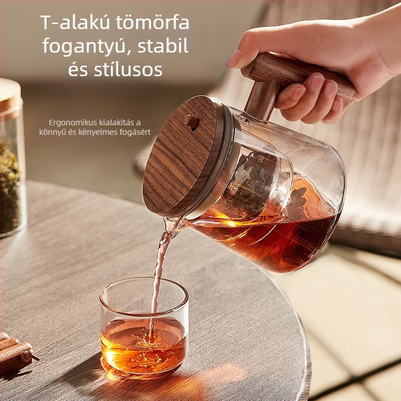 Wood Sheng Plaything teáscsésze és teáskanna vízszétválasztó rendszerrel, hőálló üveg, 550-700 ml, irodai használatra