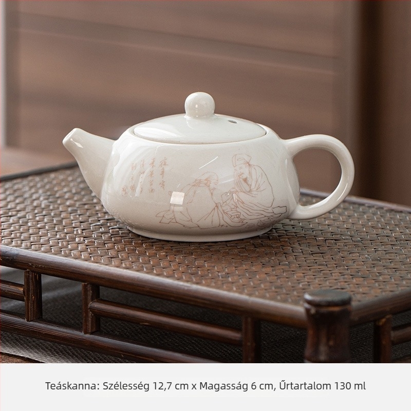 Kerámia teáskanna szűrővel, kézzel készített, szürke‑fehér porcelán, több méretben otthoni tea készítéséhez