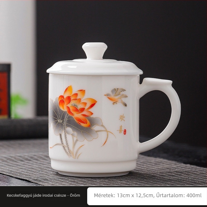 Jáde porcelán teáscsésze fedővel, nagy kapacitású, elegáns irodai találkozókhoz, testreszabható logó