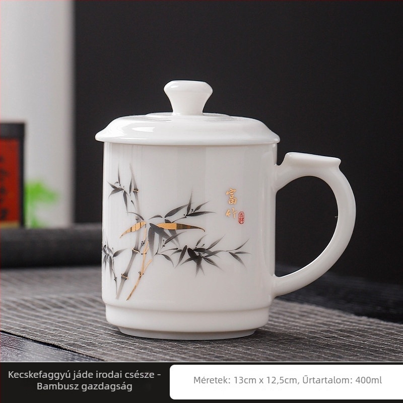 Jáde porcelán teáscsésze fedővel, nagy kapacitású, elegáns irodai találkozókhoz, testreszabható logó