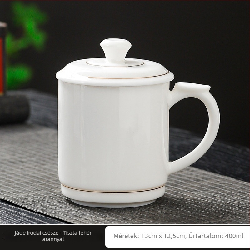 Jáde porcelán teáscsésze fedővel, nagy kapacitású, elegáns irodai találkozókhoz, testreszabható logó