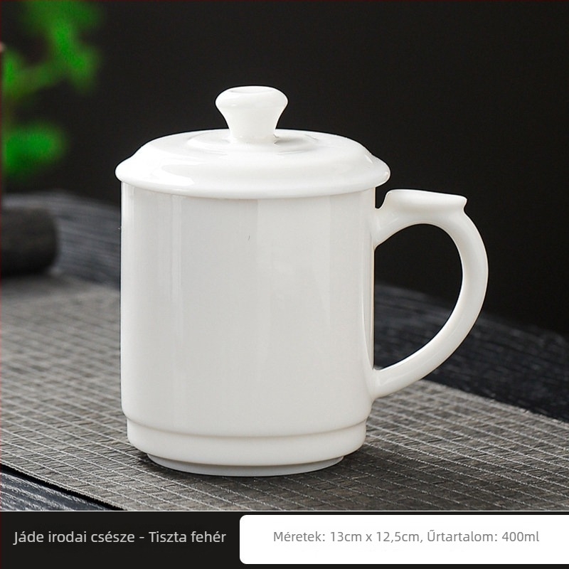 Jáde porcelán teáscsésze fedővel, nagy kapacitású, elegáns irodai találkozókhoz, testreszabható logó