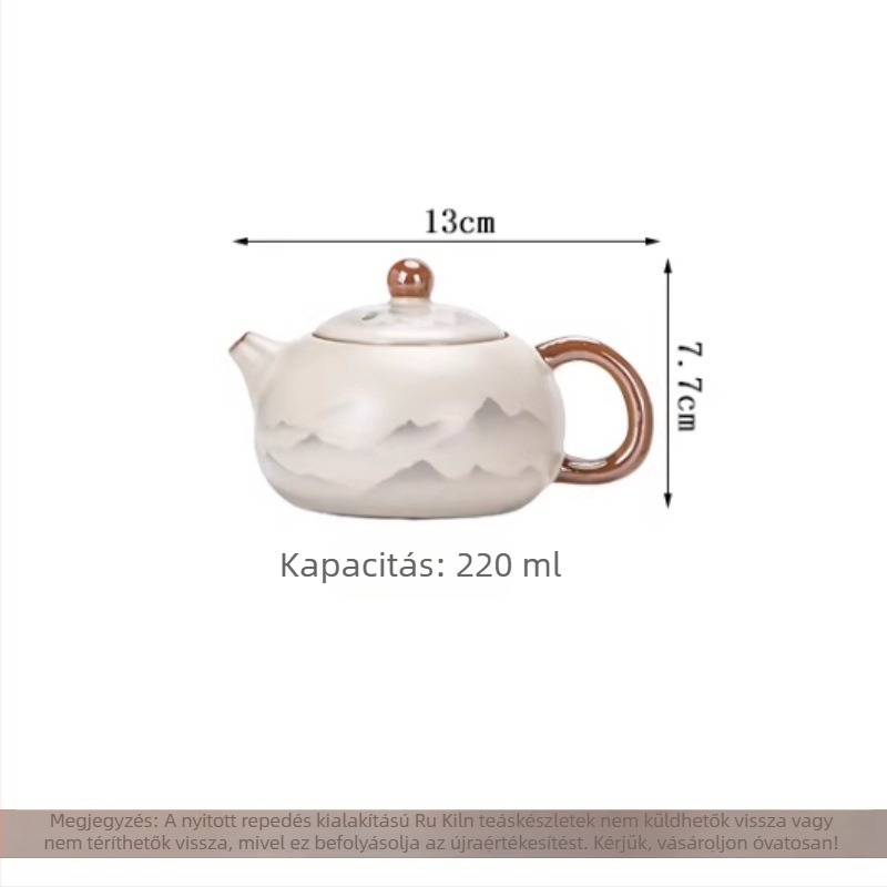 Kerámiából készült teáskanna hegyek és víz motívummal, teáskészlet teáscsészékkel és teás tálkával, modern minimalist stílus luxussal