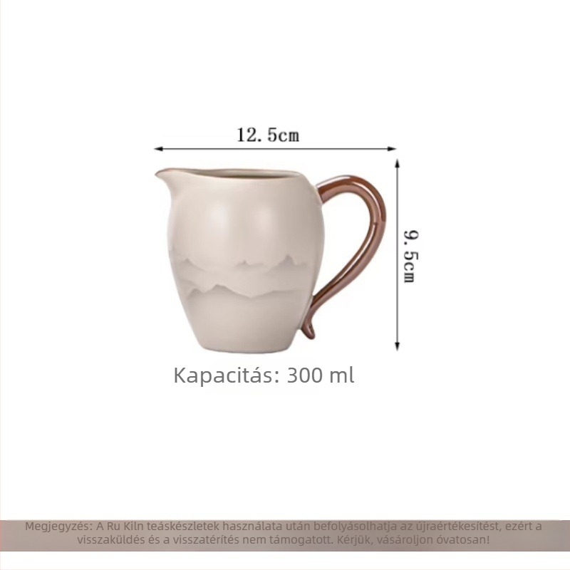 Kerámiából készült teáskanna hegyek és víz motívummal, teáskészlet teáscsészékkel és teás tálkával, modern minimalist stílus luxussal