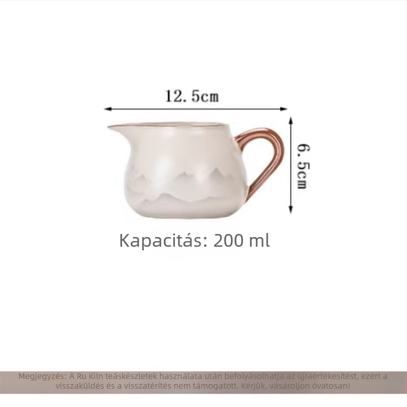 Kerámiából készült teáskanna hegyek és víz motívummal, teáskészlet teáscsészékkel és teás tálkával, modern minimalist stílus luxussal