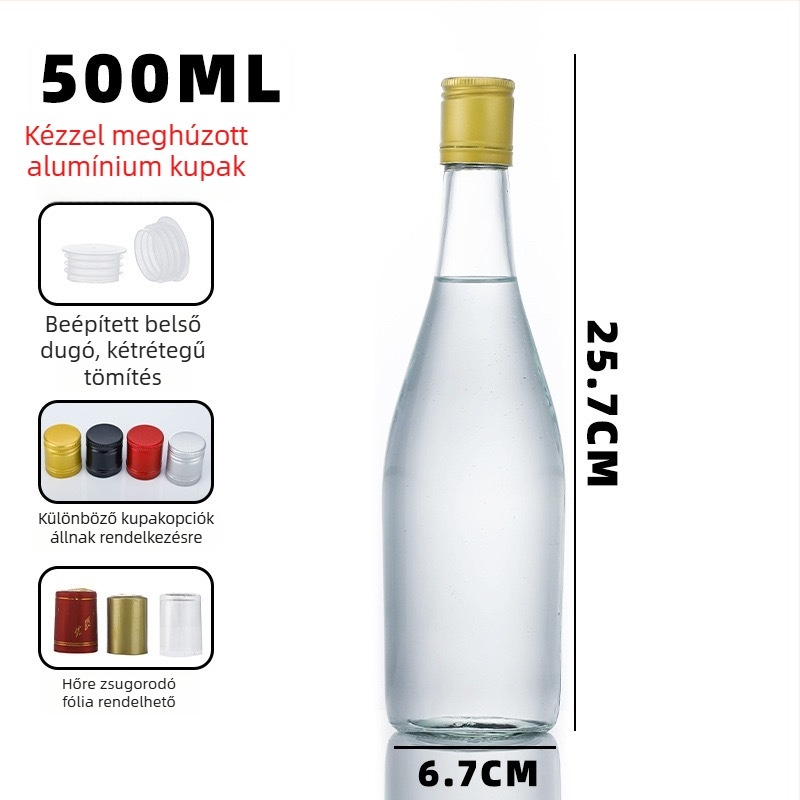 500 ml üres üveg házi pálinkához – italokhoz tervezett üveg klasszikus szájjal