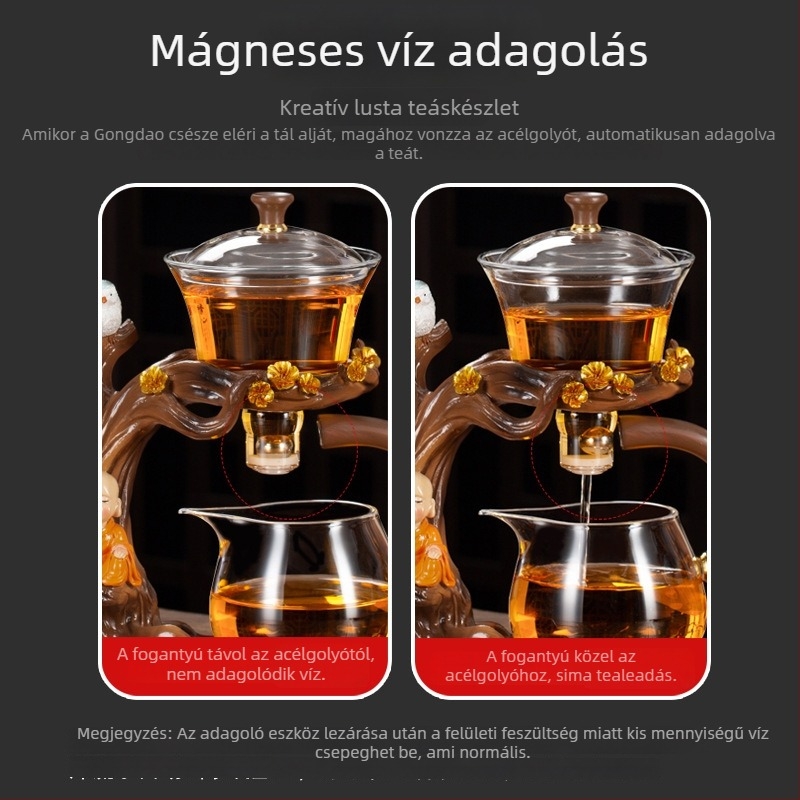Teáskészlet 2024: üveg mágneses teáskészlet, teakeverő eszköz, teáscsészék és tálca, tea-víz elválasztó rendszer, hordozható kung fu teáskészlet